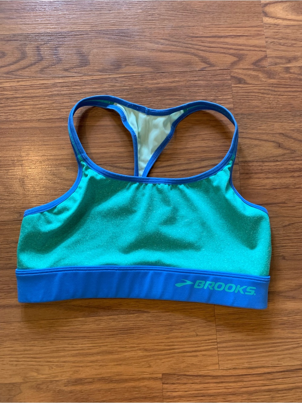 Brooks Women's Teal and Blue Racerback Swim Top Sports Bra | S